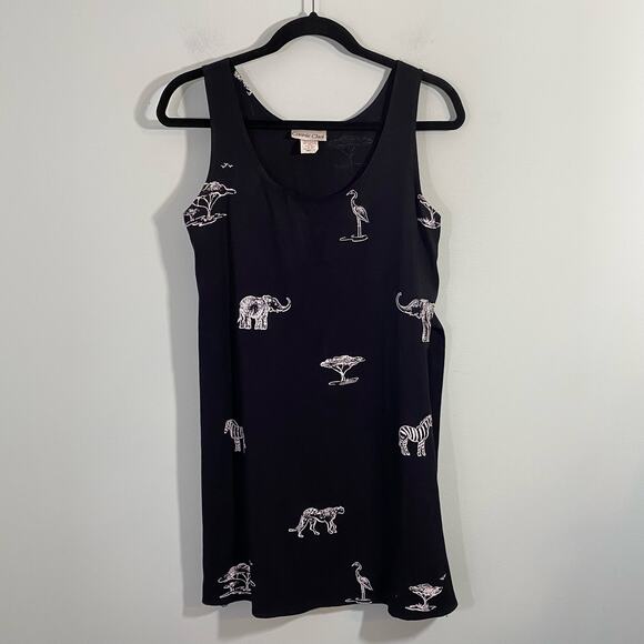Vintage Connie Choi Women's Black Safari Animals Sleeveless Shift Dress Size S - Picture 1 of 6